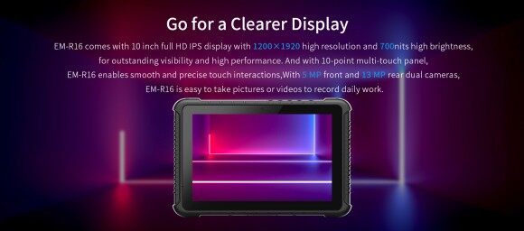 700 nits high-brightness screen of EM-R16 visible in sunlight