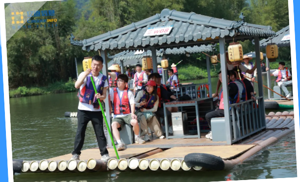 Team members sharing a peaceful Yulong River rafting experience