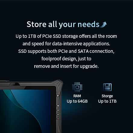 Up to 128GB of PCle SSD storage offers all the room and speed for data-intensive applications.