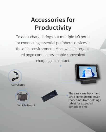 The dock charger brings out multiple l/0 ports forconnecting essential peripheral devices in the officeenvironment. 