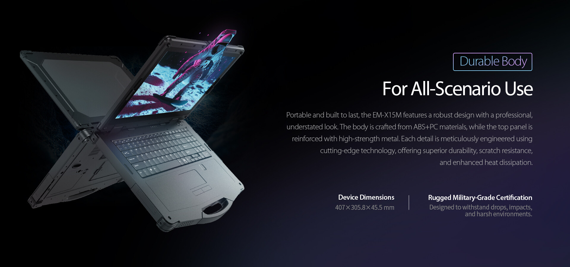 Portable and built to last, the EM-X15M features a robust design with a professional understated look. 