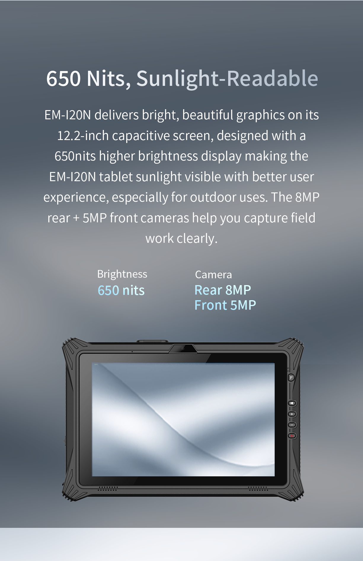 EM-120N delivers bright, beautiful graphics on its 12.2-inch capacitive screen,