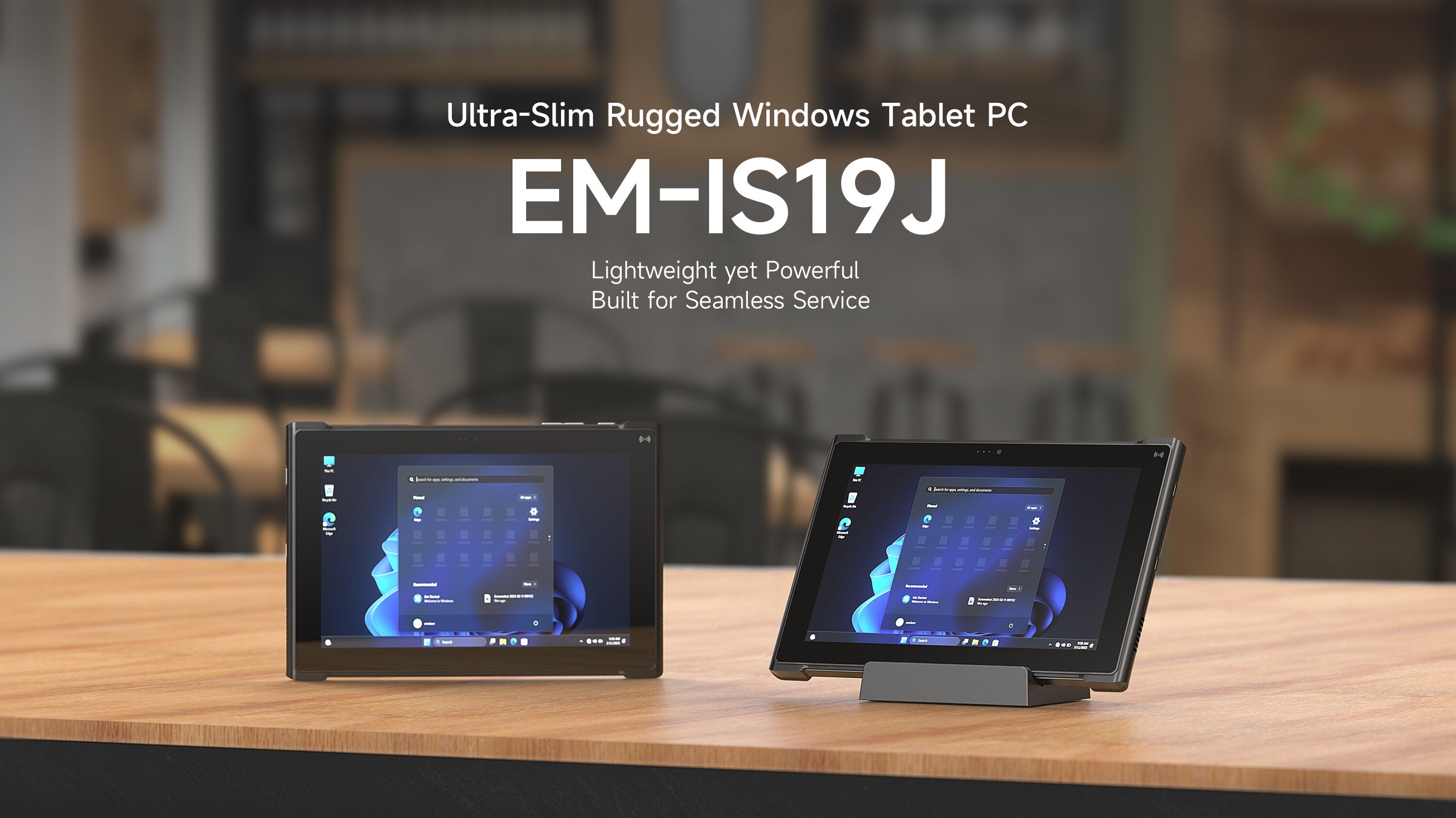 EM-IS19J ultra-slim rugged Windows tablet PC for field service, mobile work, inspection, retail operations and industrial service workflows