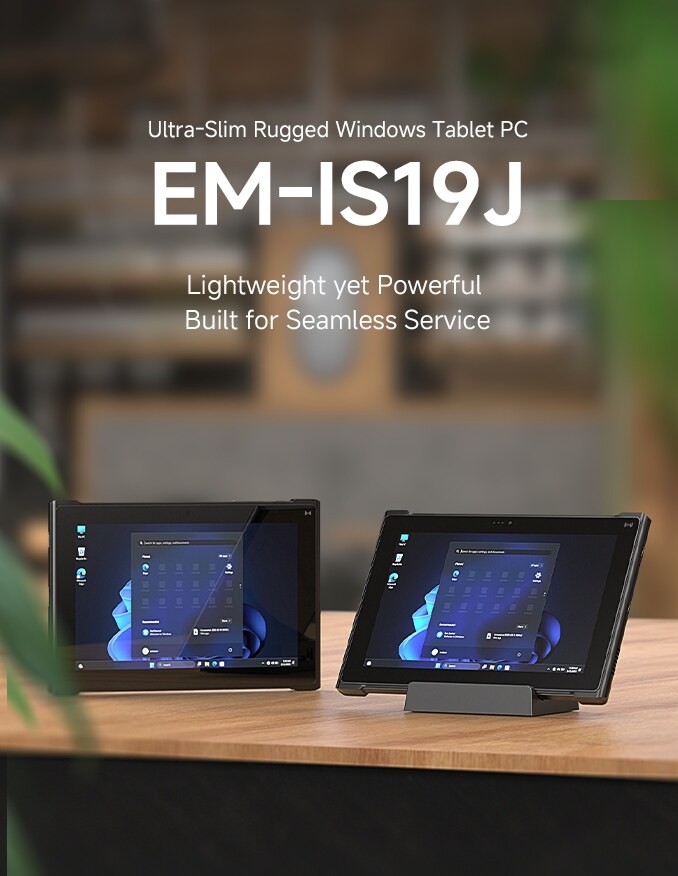 EM-IS19J rugged Windows tablet PC mobile view for field service and mobile industrial workflows