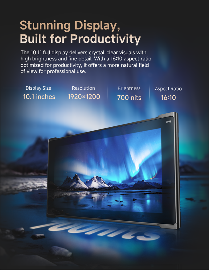 EM-IS19J 10.1-inch rugged Windows tablet display with 1920 x 1200 resolution and 700nits brightness mobile view