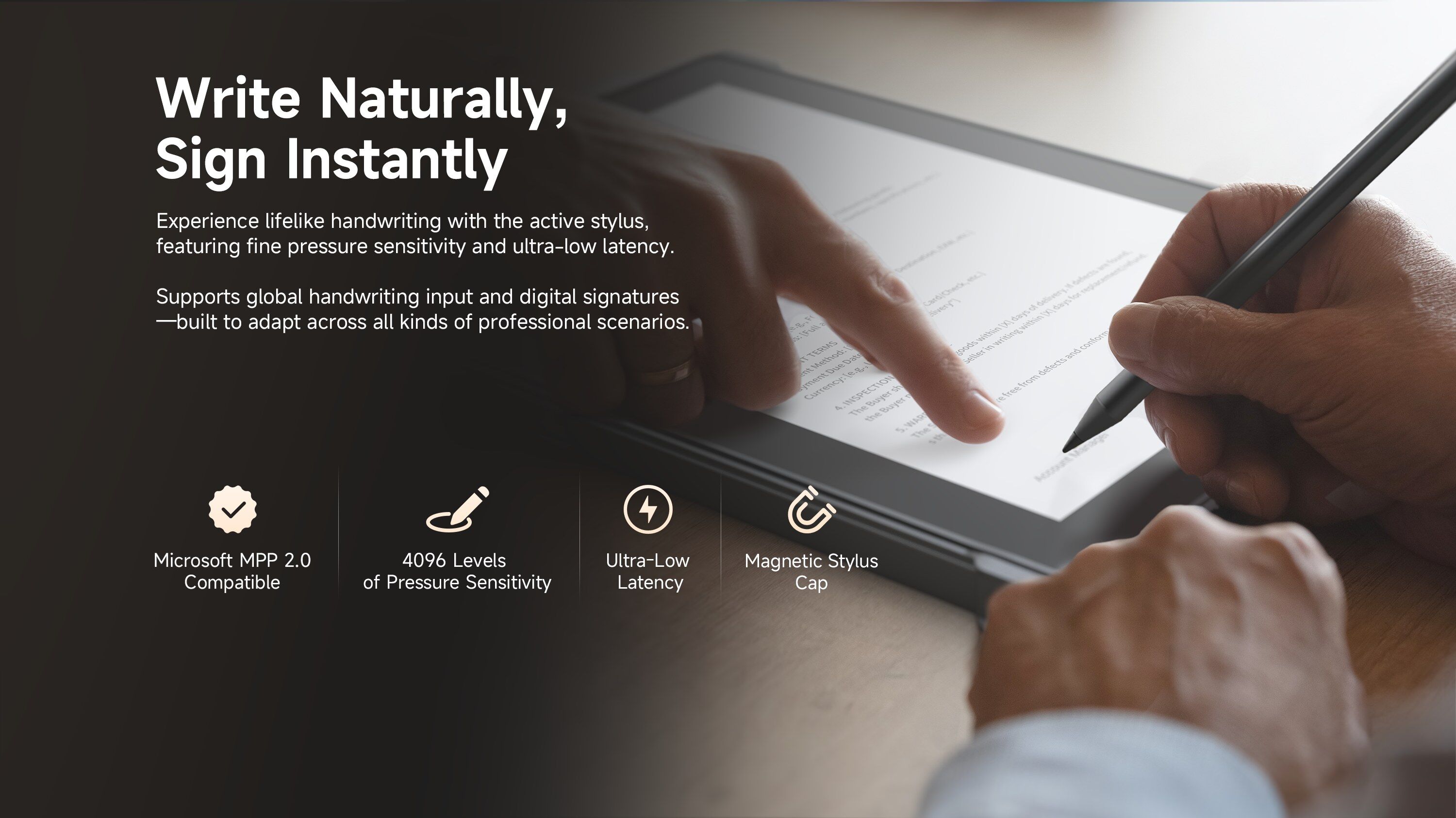 EM-IS19J rugged Windows tablet with active stylus support for handwriting input and digital signature