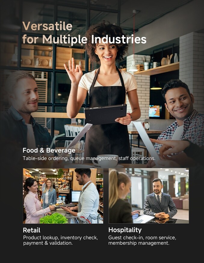 EM-IS19J rugged Windows tablet industry applications for food service, retail and hospitality mobile view