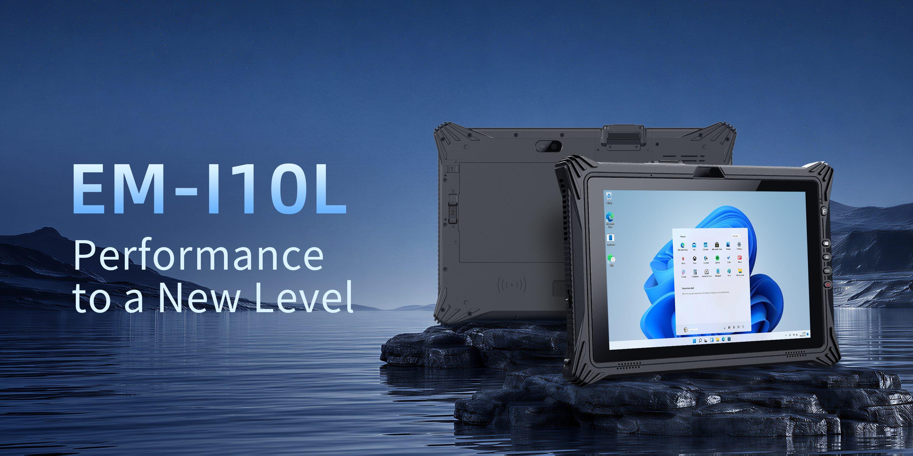 EM-I10L rugged AI tablet with Windows 11 Pro for industrial field applications