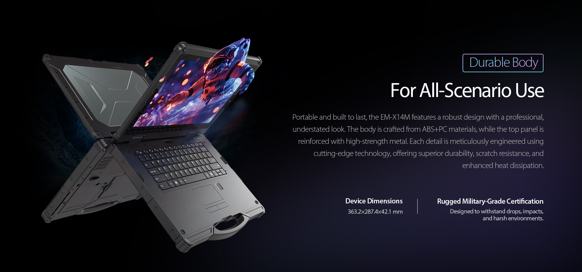 EM-X14M Rugged Laptop Durable Body Design