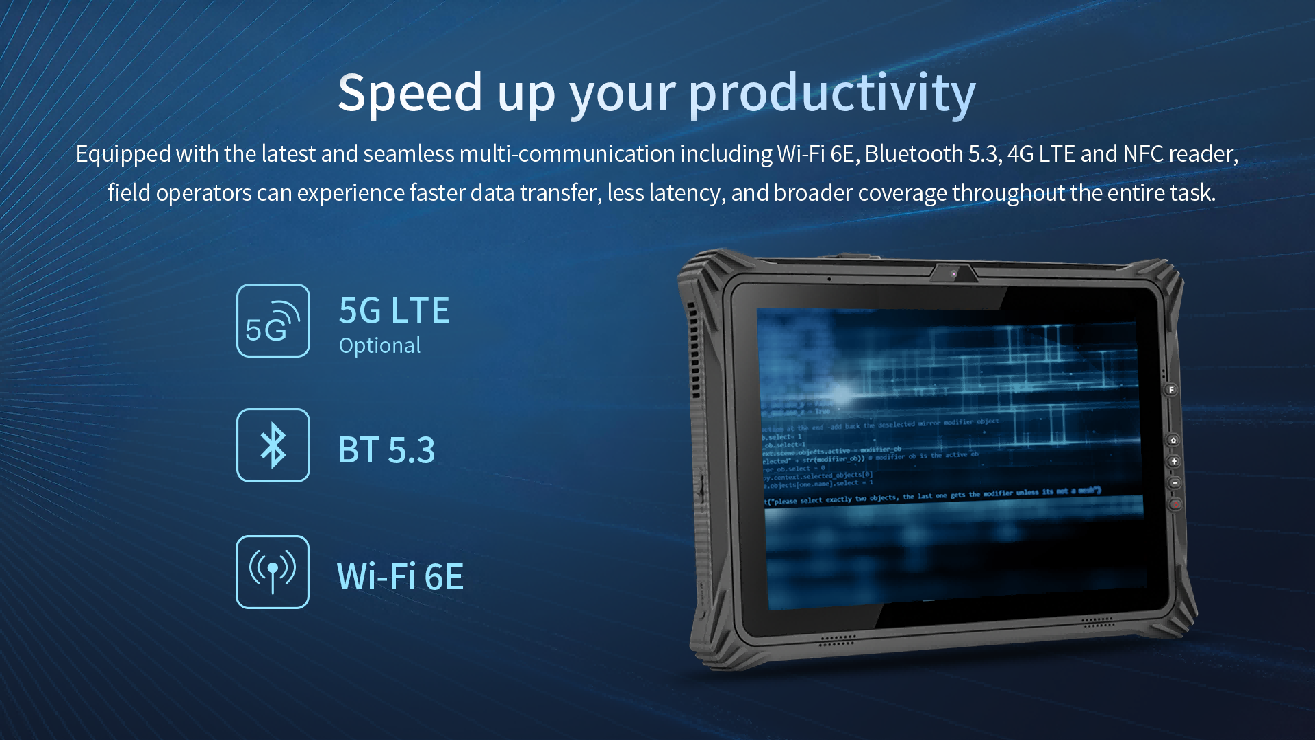 EM-I20A 5G LTE Wi-Fi 6E Rugged Tablet