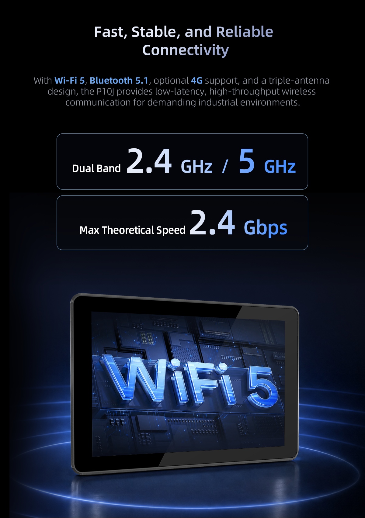 P10J Windows industrial panel PC with Wi-Fi 5 and optional 4G LTE
