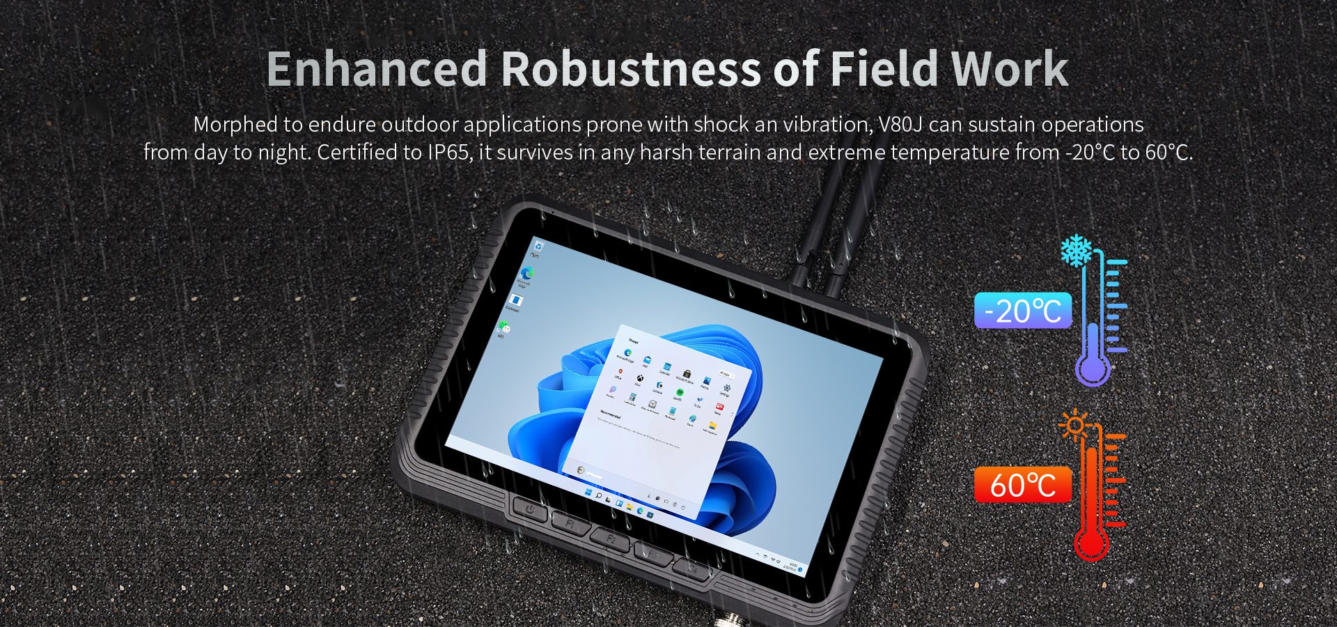 V80J Rugged Vehicle Tablet with IP65 Protection and Wide Operating Temperature