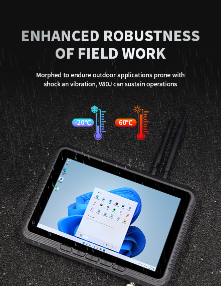 V80J Rugged Vehicle Tablet with IP65 Protection and Wide Operating Temperature
