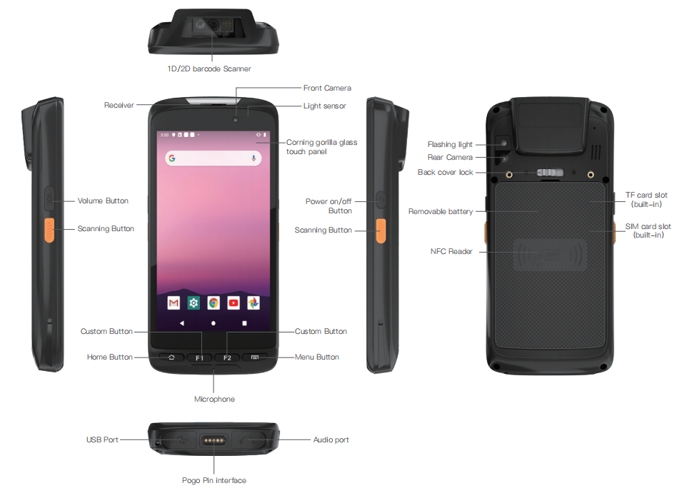 Android Rugged Handheld PDA EM-T50