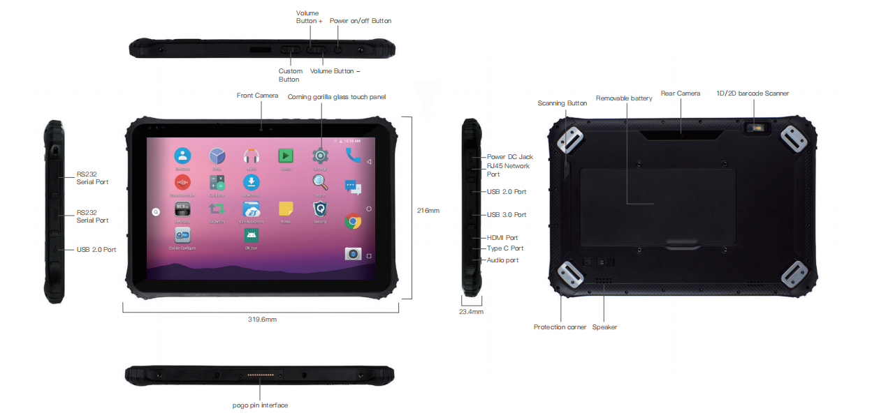 Tablette durcie étanche EM-I20A Emdoor avec écran 12,2 et OS Windows 11