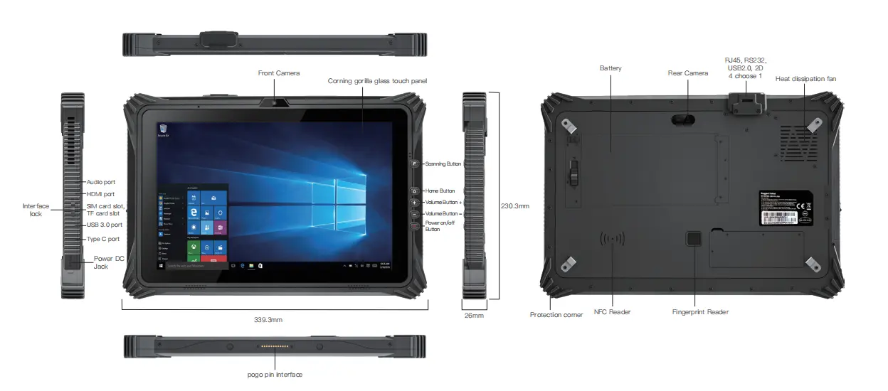 Emdoor EM-I20J 12.2 Inch Intel Rugged Tablet 4g Windows 10 Touch