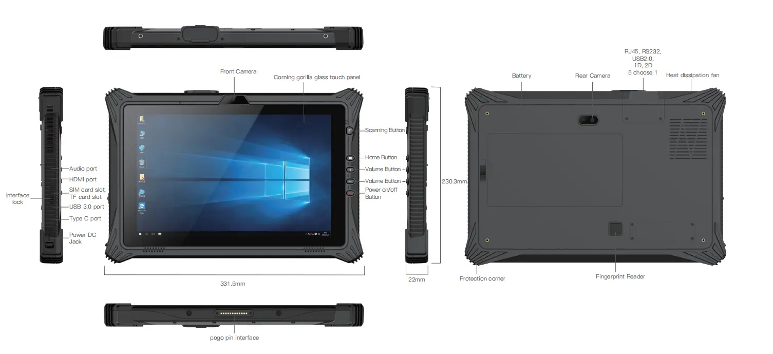 Tablette durcie 12 Windows 10 - Emdoor EM-I20U 12