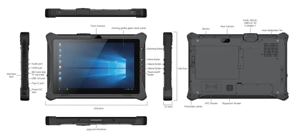 10.1 WIFI 4G LTE Data Windows 10.0 Rugged Tablet PC Waterproof Industrial