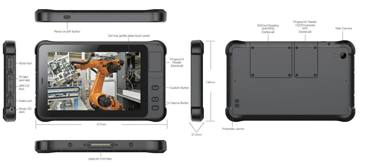 Six Views of 7'' Intel Tablet EM-I75H Rugged PC