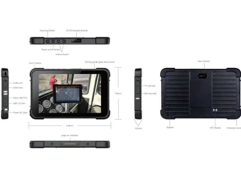 Six Views of 8'' Intel Tablet EM-I86H Rugged PC