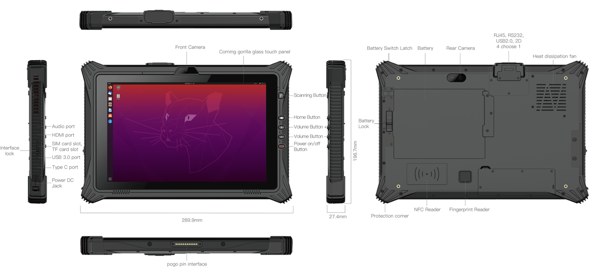 Six Views of Emdoor Info. Rugged Tablet PC EM-I10A(Linux)