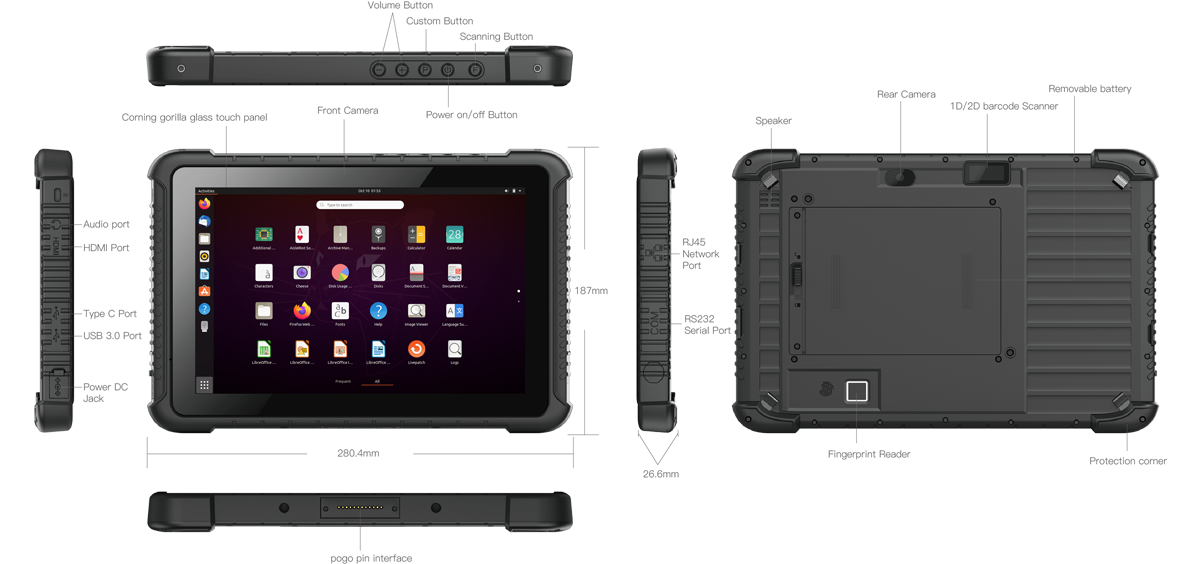 Six Views of Emdoor Info. Rugged Tablet PC EM-I16J（Linux）